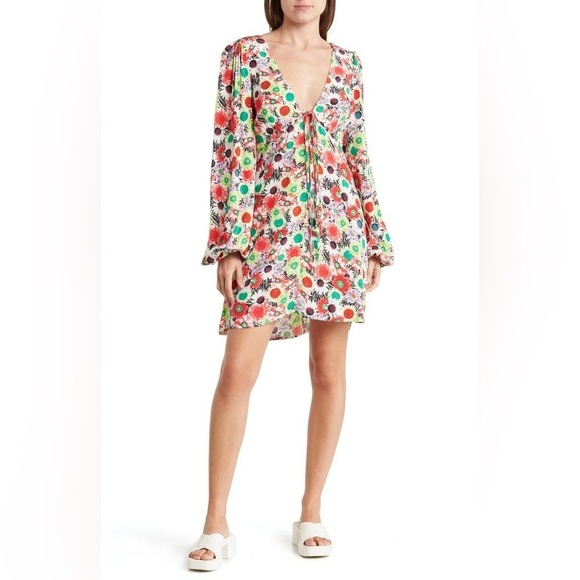 AFRM Caprice Floral Long Sleeve Minidress in Summer Daisy Bouquet - Picture 1 of 9